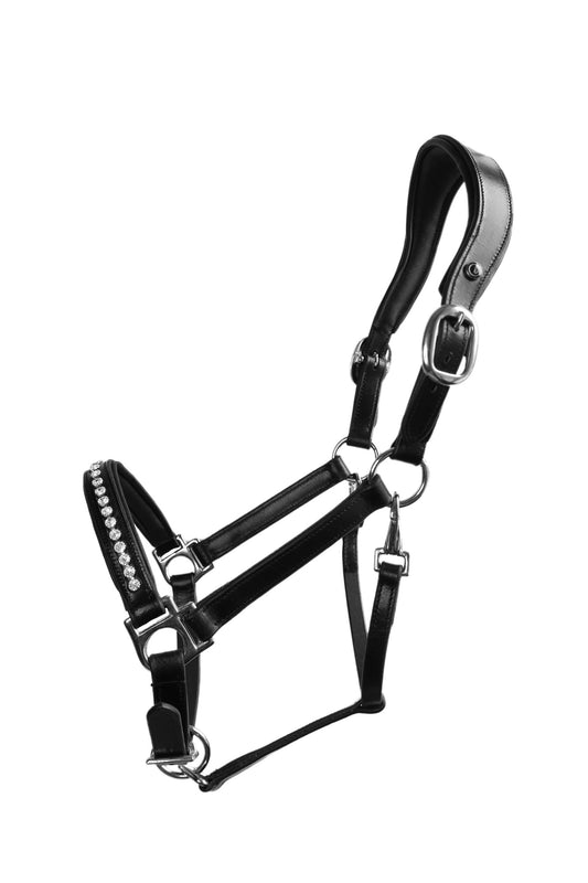 Anatomical Leather halter "Addie Bling" black / silver